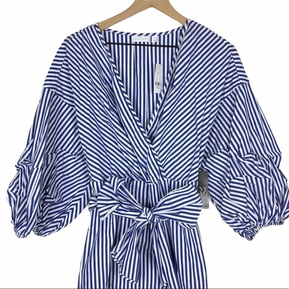 NEW YORK & COMPANY Dress Puff Sleeve Stripe Classic Preppy Pinstripe Medium - Picture 3 of 15